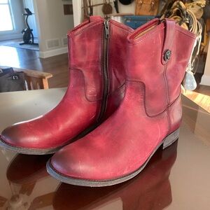Frye Red Women’s Leather Boots with Side Zip Size 9
